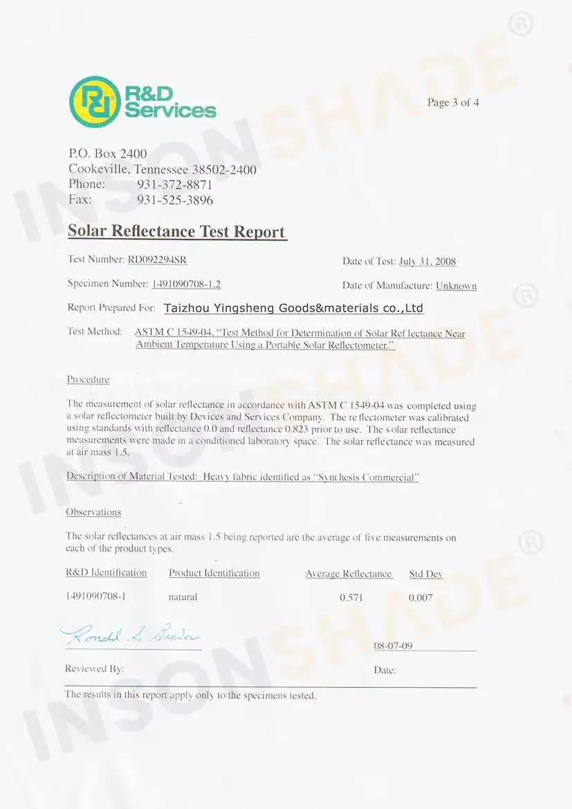 Solar Reflectance Test